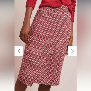 Sold out Anthro MAEVE Wiles Pencil skirt red diamond print faux wrap
